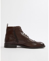 Pier One Brogue Boots In Brown Leather