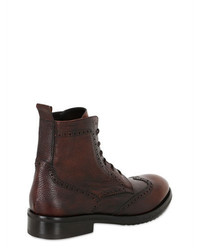 Brogue Textured Leather Lace Up Boots