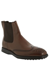 Tod's Brown Leather Wingtip Slip On Boots