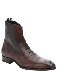 Mezlan Dark Brown Leather Cap Toe Lace Up Boots