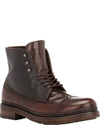 Pantanetti Grained Leather Wingtip Boots Brown