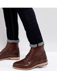 ASOS DESIGN Lace Up Brogue Boots In Brown Leather With Cleated Sole