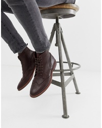 ASOS DESIGN Lace Up Brogue Boots In Brown Leather With Sole