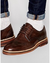 Asos Brand Brogue Shoes In Brown Leather With Heavy Sole