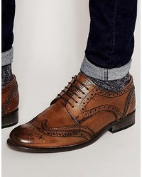 Asos Brand Brogue Shoes In Tan Scotchgrain Leather