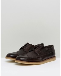 Asos Brogue Shoes In Brown Leather With Emboss Detail