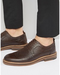Asos Brogue Shoes In Brown Scotchgrain Leather With Heavy Sole