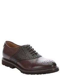 Brunello Cucinelli Brown Leather Brogue Detail Lace Up Oxfords
