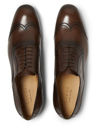 Gucci Burnished Leather Wingtip Oxford Shoes