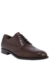 Tod's Dark Brown Leather Wingtip Accent Lace Up Oxfords