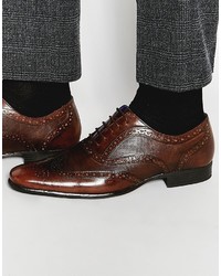 Red Tape Etched Brogues In Brown Leather