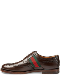 Gucci Strand Leather Lace Up Shoe With Bee Web Brown