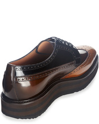 Prada Tricolor Leather Wing Tip Derby Shoe Brown