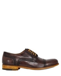 Washed Leather Brogue Derby Shoes