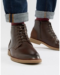 New Look Faux Leather Boots In Dark Brown