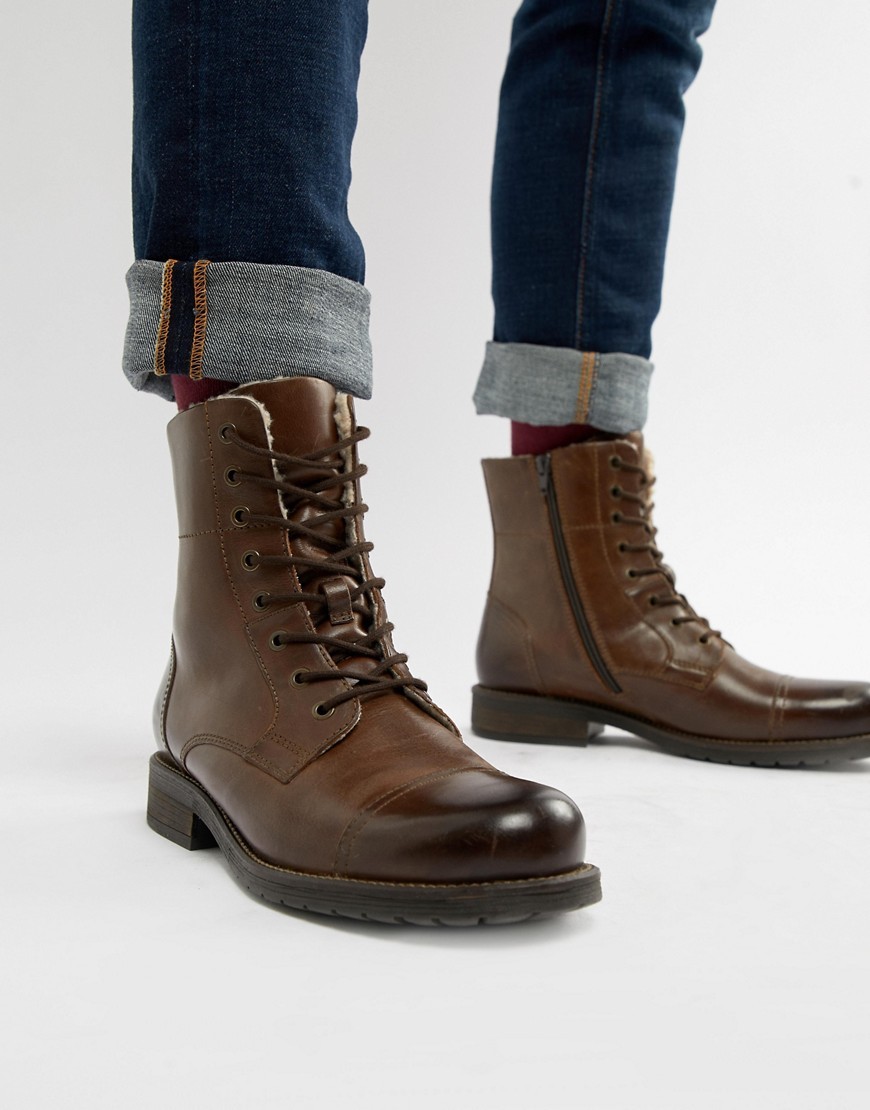 Pier One Fleece Lined Toe Cap Lace Boots In Brown, $56 | Asos | Lookastic