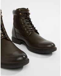 ASOS DESIGN Lace Up Boots In Brown Faux Leather