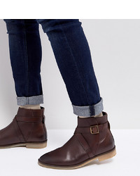 ASOS DESIGN Asos Wide Fit Chelsea Boots In Brown Leather With Strap Detail And Sole