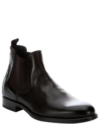 a. testoni Basic Dark Brown Leather Beatles Chelsea Boots