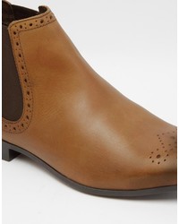 Asos Brand Brogue Chelsea Boots In Tan Leather
