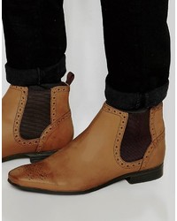 Asos Brand Brogue Chelsea Boots In Tan Leather