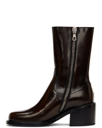 Dries Van Noten Brown Leather Zip Up Boots