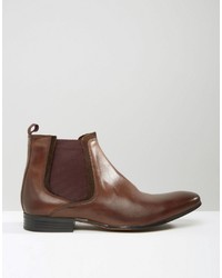 Asos Chelsea Boots In Brown Leather With Colored Elastic
