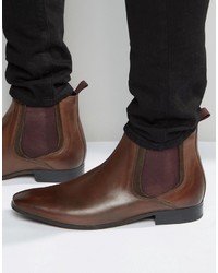 Asos Chelsea Boots In Brown Leather With Colored Elastic