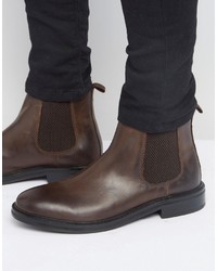 Asos Chelsea Boots In Brown Leather With Heavy Sole