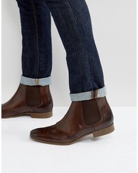Asos Chelsea Brogue Boots In Brown Leather