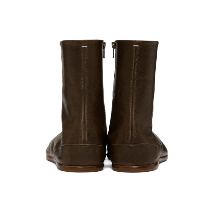 Maison Margiela Khaki Flat Tabi Boots, $441 | SSENSE | Lookastic
