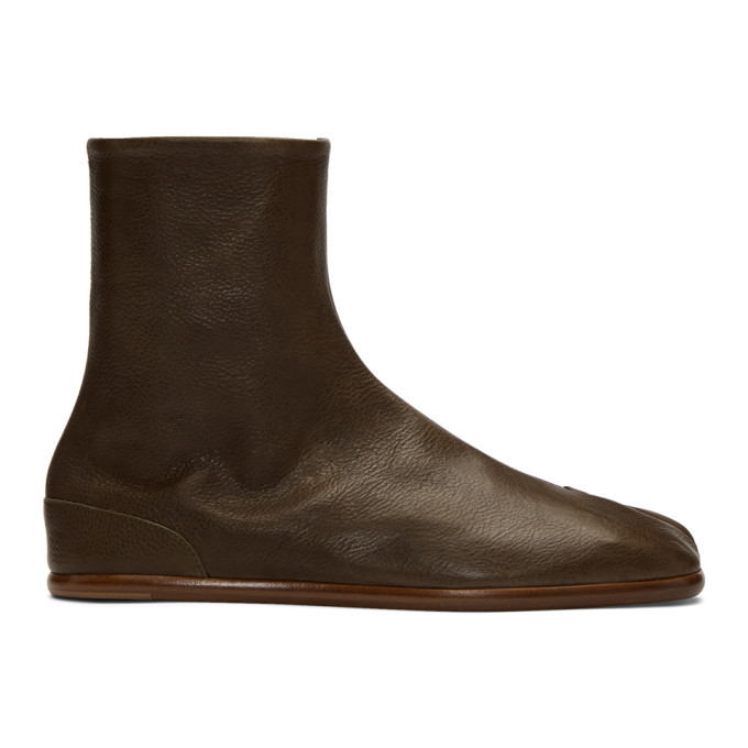 Maison Margiela Khaki Flat Tabi Boots, $441 | SSENSE | Lookastic