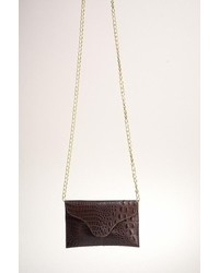 JJ Winters Chain Leather Croco Miley Clutch In Brown