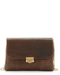 Lauren Merkin Marlow Mini Distressed Leather Clutch Bag Brown