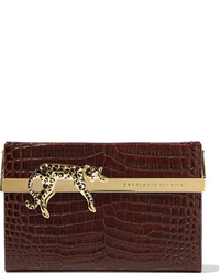 Charlotte Olympia Savage Vanina Embellished Croc Effect Glossed Leather Clutch