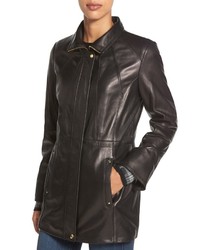 Ellen Tracy Zip Front Genuine Leather Coat