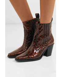 Ganni Callie Croc Effect Leather Ankle Boots