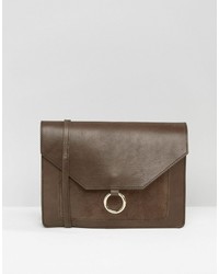 Asos Vintage Leather Cross Body Bag With Metal Ring Detail