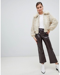 Monki Flared Patent Trousers In Brown