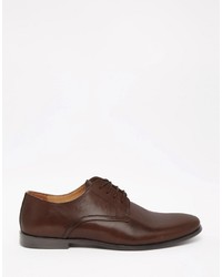 Asos Wide Fit Derby Shoes In Brown Leather