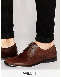 Asos Wide Fit Derby Shoes In Brown Leather