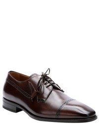 Mezlan Brown Leather Cap Toe Colleoni Lace Up Oxfords