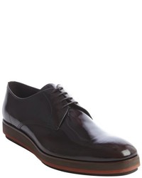 Prada Dark Brown Patent Leather Lace Up Oxfords