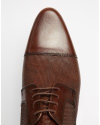 Asos Derby Shoes In Brown Leather With Toe Cap