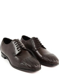 Brioni Intrecuato Brown Leather Woven Toe Oxfords Shoes