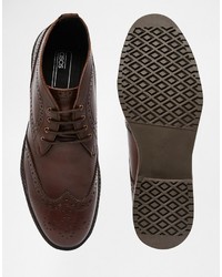 Asos Brogue Chukka Boots In Brown Leather