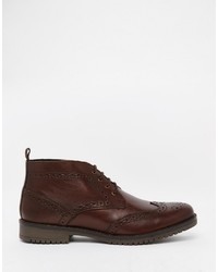 Asos Brogue Chukka Boots In Brown Leather