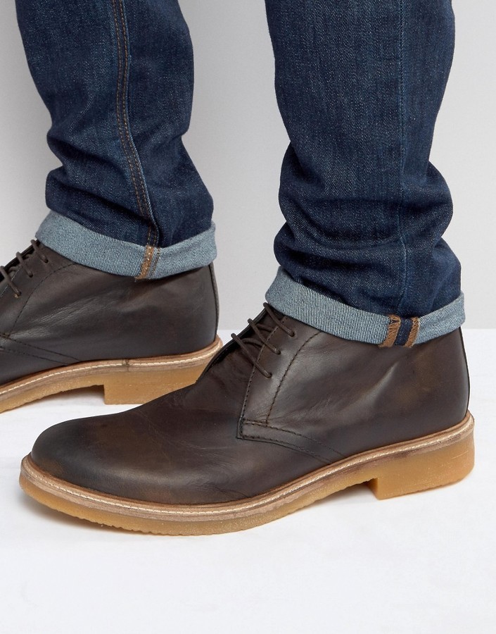 dark brown leather chukka boots