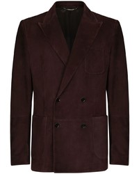 Dark Brown Leather Double Breasted Blazer