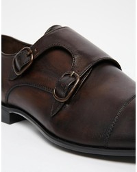 Asos Brand Double Monk Shoes In Leather